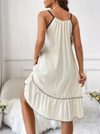 Full Size Tiered Ruffled Lounge Dress with Contrast Trim Plus Size - Qu!rk Boutique