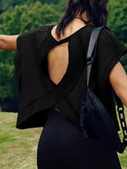 Cutout Back Short Sleeve T-Shirt - Qu!rk Boutique
