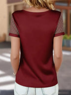 Satin V-Neck Sheer Short Sleeve Top - Qu!rk Boutique