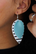 Mint Striped Leather Drop Earrings - Qu!rk Boutique