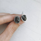Oval Raw Meteorite Small Stud Earrings - Qu!rk Boutique