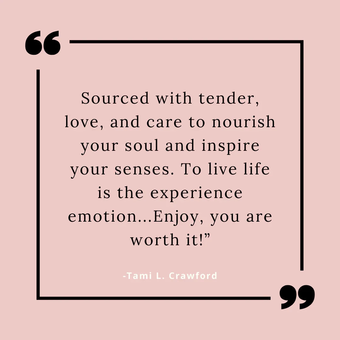 Inspirational quote graphic on pink background, Qu!rk Boutique gift shop vibe, quote by Tami L. Crawford.