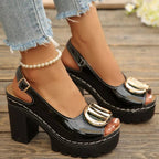 Peep Toe Block Heels Sandals - Qu!rk Boutique