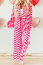 Checkerboard Print Long Sleeve Top and Pants Set - Qu!rk Boutique