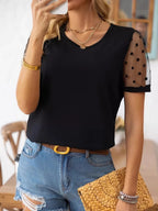 Polka Dot Mesh Sleeve T-Shirt - Qu!rk Boutique