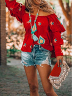 Full Size Off-Shoulder Ruffled Sleeve Blouse Plus Size - Qu!rk Boutique