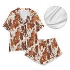 Baha Ranch Cow Hide Print Western Cowgirl Satin Pajama Set - Qu!rk Boutique