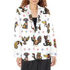Baha Ranch Colores de Mexico Mexican Talavera Floral Animals Blazer in White - Qu!rk Boutique