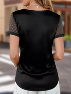 Satin V-Neck Sheer Short Sleeve Top - Qu!rk Boutique