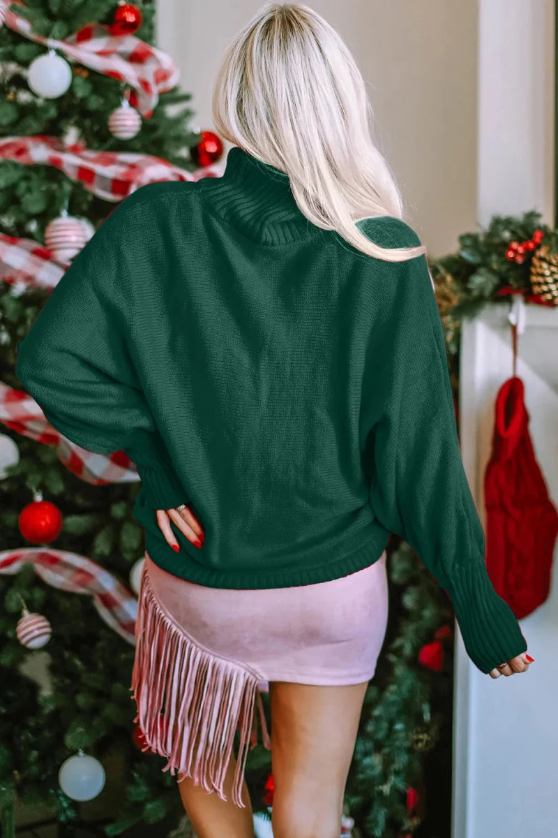 Double Take Full Size Merry Christmas Turtleneck Long Sleeve Sweater - Qu!rk Boutique