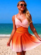 V-Neck Gradient One-Piece Swimsuit - Qu!rk Boutique