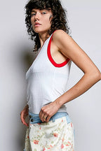 Retro Red & White Contrast Ribbed Sleeveless Tank - Qu!rk Boutique