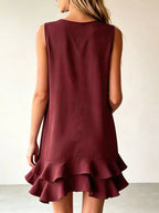 Full Size Sleeveless V-Neck Tiered Ruffle Mini Dress Plus Size - Qu!rk Boutique