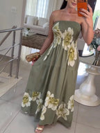 Floral Smocked Strapless Maxi Dress - Qu!rk Boutique