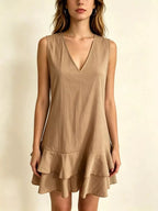Full Size Sleeveless V-Neck Tiered Ruffle Mini Dress Plus Size - Qu!rk Boutique