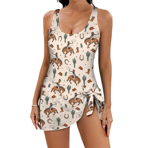 Baha Ranch Rodeo Cowboy Print Skirted Swimsuit - Qu!rk Boutique