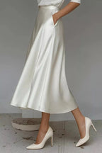 Satin A-Line Midi Skirt - Qu!rk Boutique