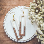 Rectangular White Resin and Wood Earrings - Qu!rk Boutique