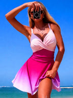 V-Neck Gradient One-Piece Swimsuit - Qu!rk Boutique