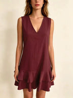 Full Size Sleeveless V-Neck Tiered Ruffle Mini Dress Plus Size - Qu!rk Boutique