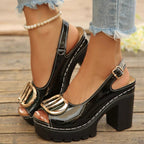 Peep Toe Block Heels Sandals - Qu!rk Boutique
