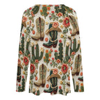 Baha Ranch Western Cactus Print Long Sleeve Top - Qu!rk Boutique