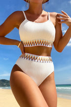 Textured Contrast Banding Bikini High Waist 2pcs Swimsuit - Qu!rk Boutique
