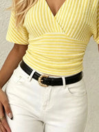 Striped Surplice Short Sleeve Top - Qu!rk Boutique