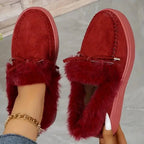 Bow Furry Round Toe Flat Slip-Ons - Qu!rk Boutique