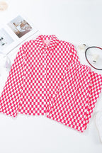 Checkerboard Print Long Sleeve Top and Pants Set - Qu!rk Boutique