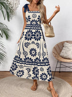 Floral Print Tie-Shoulder Midi Dress - Qu!rk Boutique