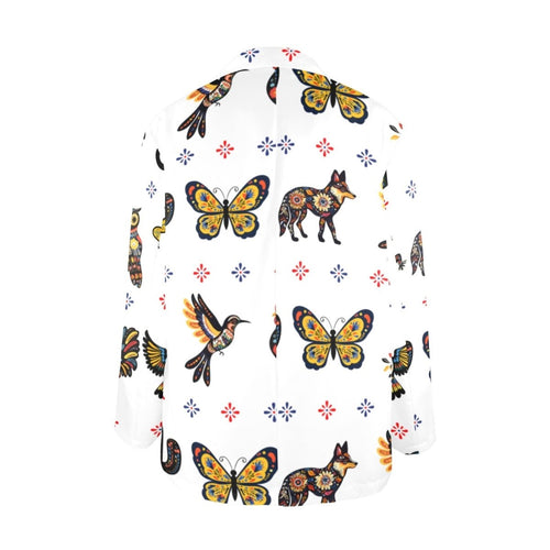 Baha Ranch Colores de Mexico Mexican Talavera Floral Animals Blazer in White - Qu!rk Boutique