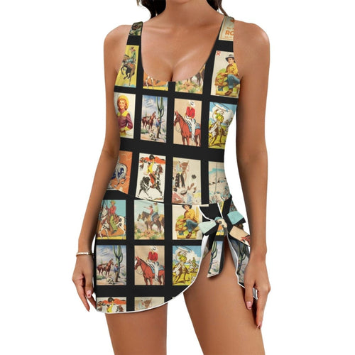 Baha Ranch Western Collage Skirted Swimsuit - Qu!rk Boutique