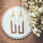 Rectangular White Resin and Wood Earrings - Qu!rk Boutique