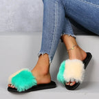💙 Fuzzy Open Toe Flats - Qu!rk Boutique