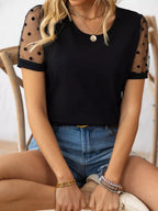 Polka Dot Mesh Sleeve T-Shirt - Qu!rk Boutique