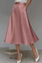 Satin A-Line Midi Skirt - Qu!rk Boutique