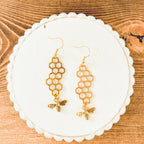 Gold or Silver Honeybee Honeycomb Earrings - Qu!rk Boutique