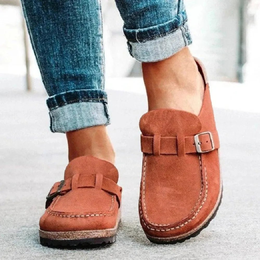 Round Toe Low Heel Buckle Loafers - Qu!rk Boutique