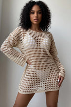 Crochet Knit Long Sleeve Cover-Up - Qu!rk Boutique
