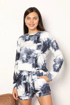 Shiny Tie-Dye Round Neck Top and Shorts Lounge Set - Qu!rk Boutique