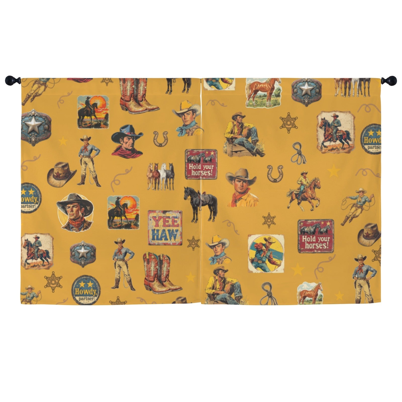Vintage Cowboy Collage Western Curtains 52" x 63" Made in America