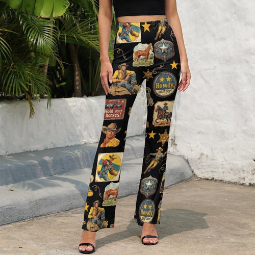 Baha Ranch Vintage Cowboy Collage Western Flare Pants - Qu!rk Boutique