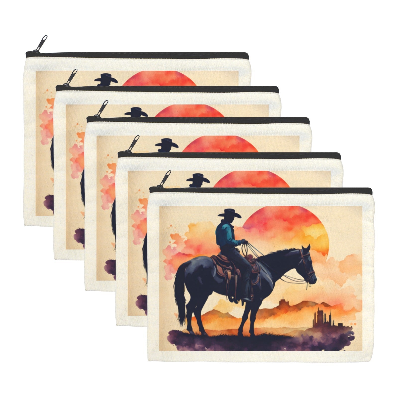 Water Color Cowboy Cosmetic Bag Pack of 5 Made in America
