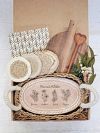 Personalized Bread Warmer Gift Box With Wooden Board and Spoon - Birth Flower Oval - Qu!rk Boutique