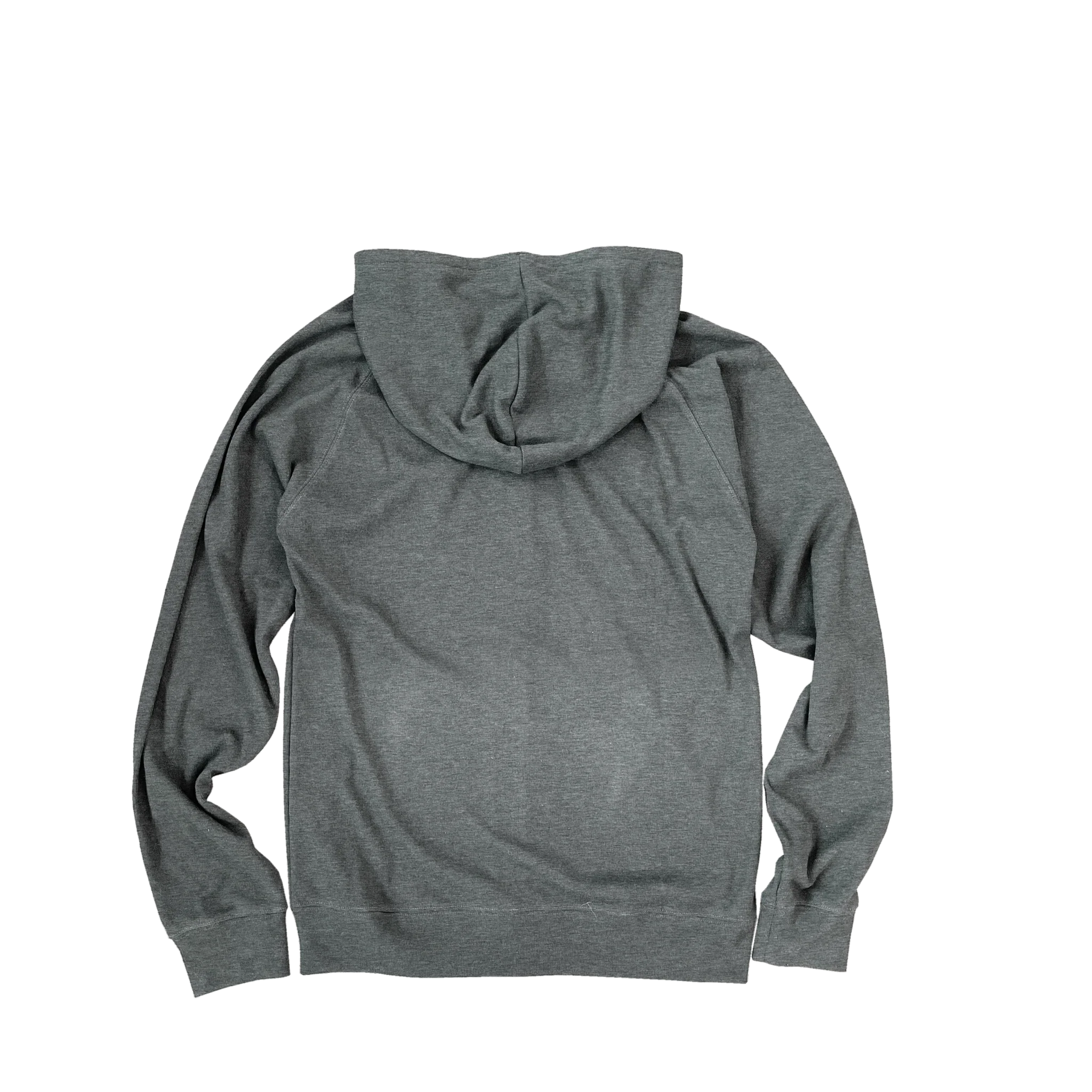 Back view of heather grey hoodie, femme-fit fashion, eco-friendly apparel at Qu!rk Boutique