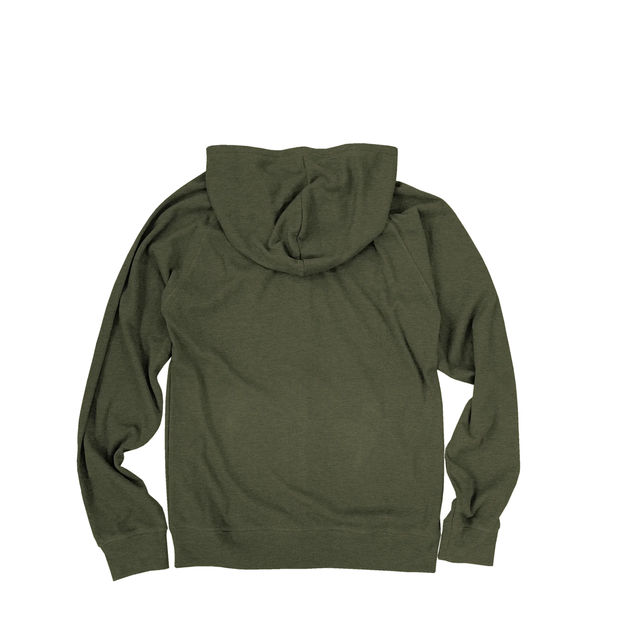 Back view of an olive green hoodie, sustainable fashion by Qu!rk Boutique