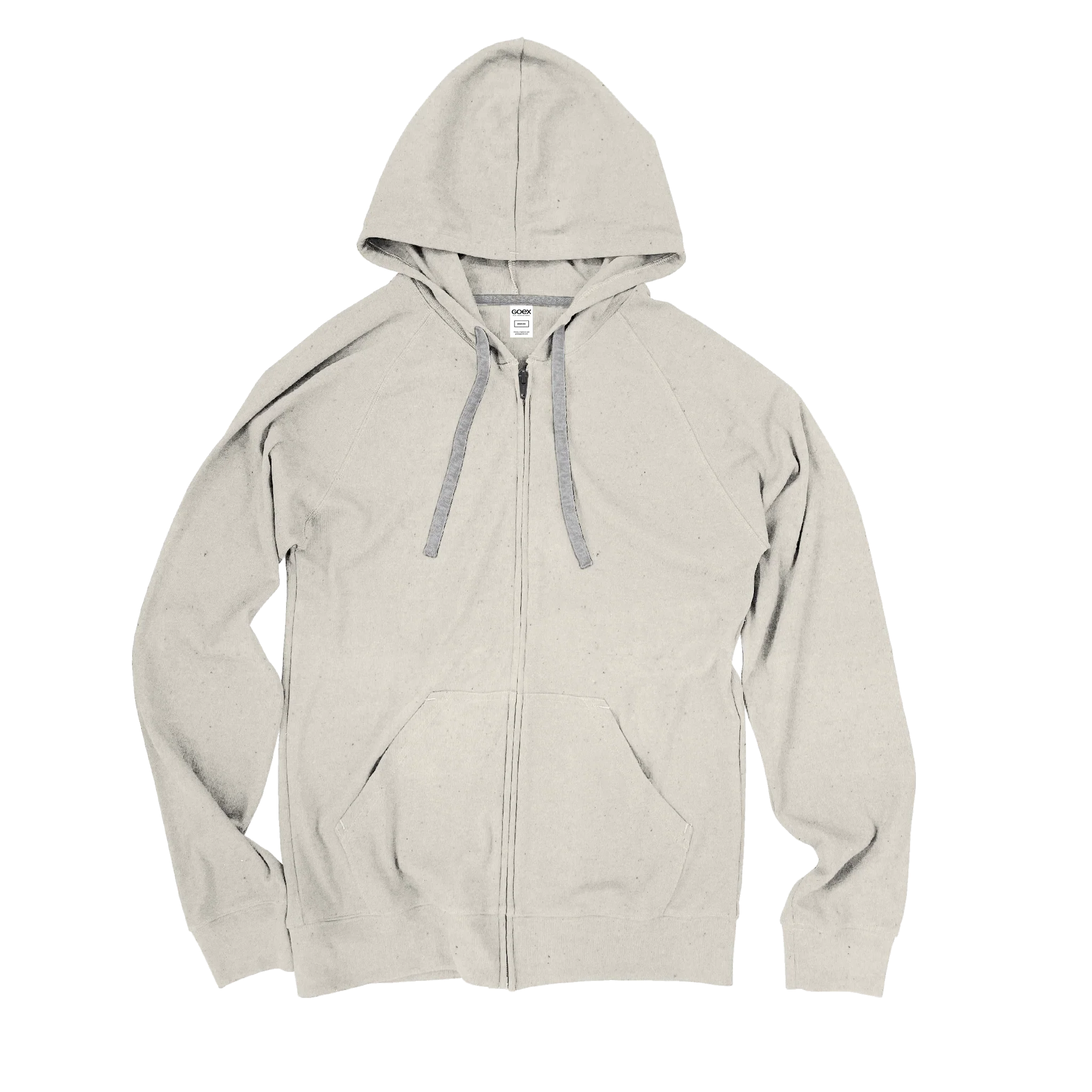 Ivory zip-up hoodie with hood and front pockets, femme-fit, sustainable fashion by Qu!rk Boutique
