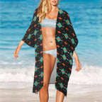 Baha Ranch Black Turquoise Orange Aztec Duster Kimono Coverup - Qu!rk Boutique