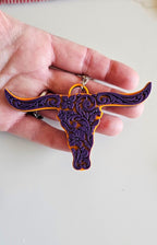 3d Print Tooled Longhorn Keychain or Purse Charm Ornament - Made in America - choice of colors - Qu!rk Boutique